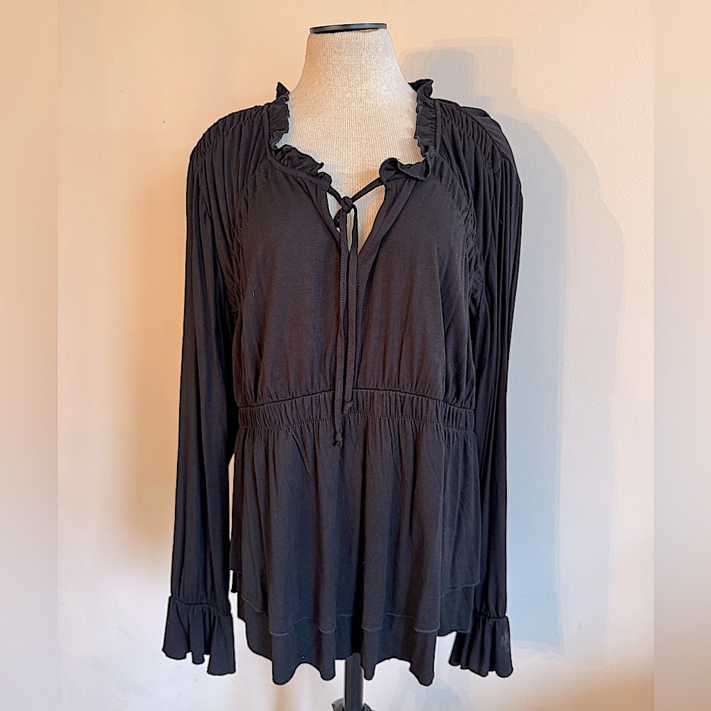 Boston Proper Black Ruffle Shirt Blouse Long Sleeve Top XL NWOT